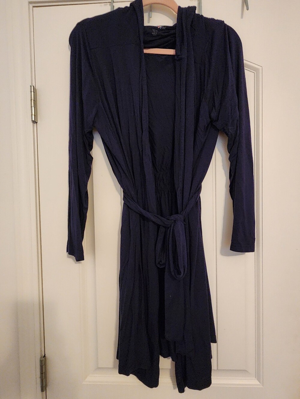 Dreams Co Rich Eggplant Hooded Robe/Coverup Stretchy 14/16 Waist Tie Comfy